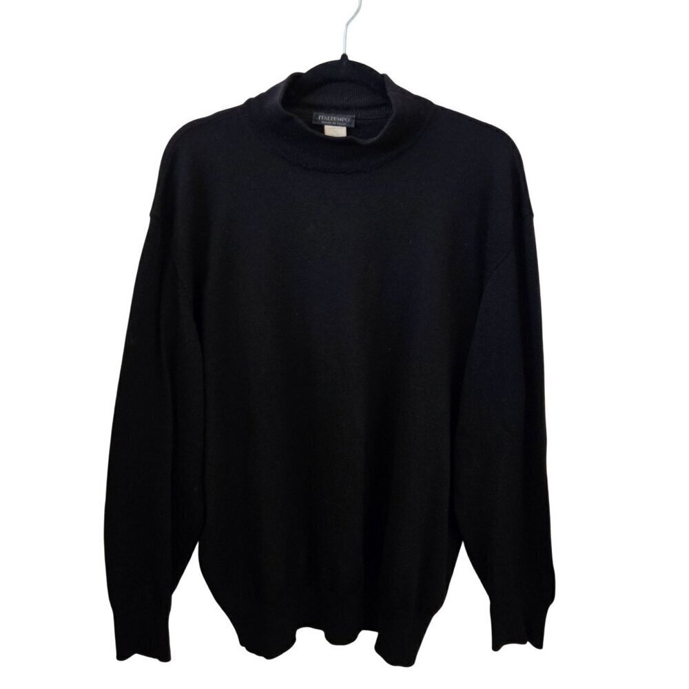 Italtempo Black 100% Merino Wool Mock Neck Closet Staple Sweater Size XL - Picture 1 of 3
